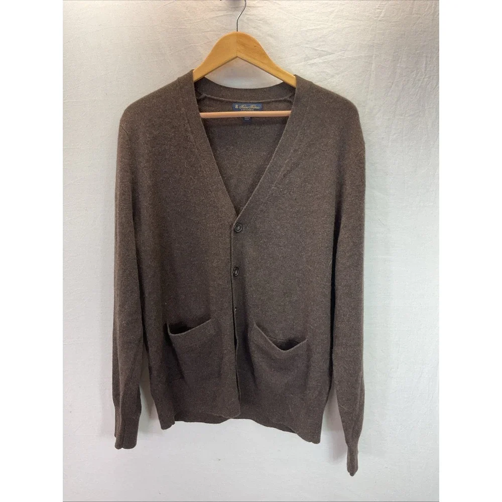 Brooks Brothers 3 Ply Scottish Cashmere Cardigan Sweater Brown Grandpa Academia